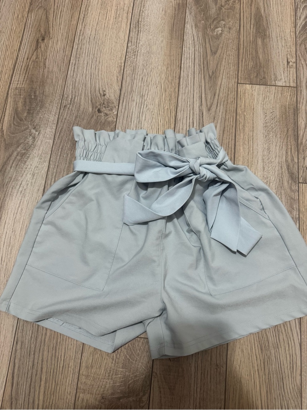 High-Waist Paperbag Tie Belt Shorts - Light Blue - Picture 2 of 5